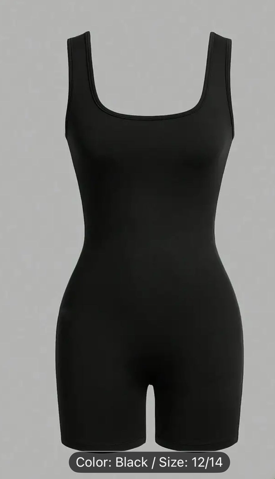 Black Sports Yoga Jumpsuit - High-Stretch Knit Fabric, Square Neck,Yoga, Fitness Jumpsuit